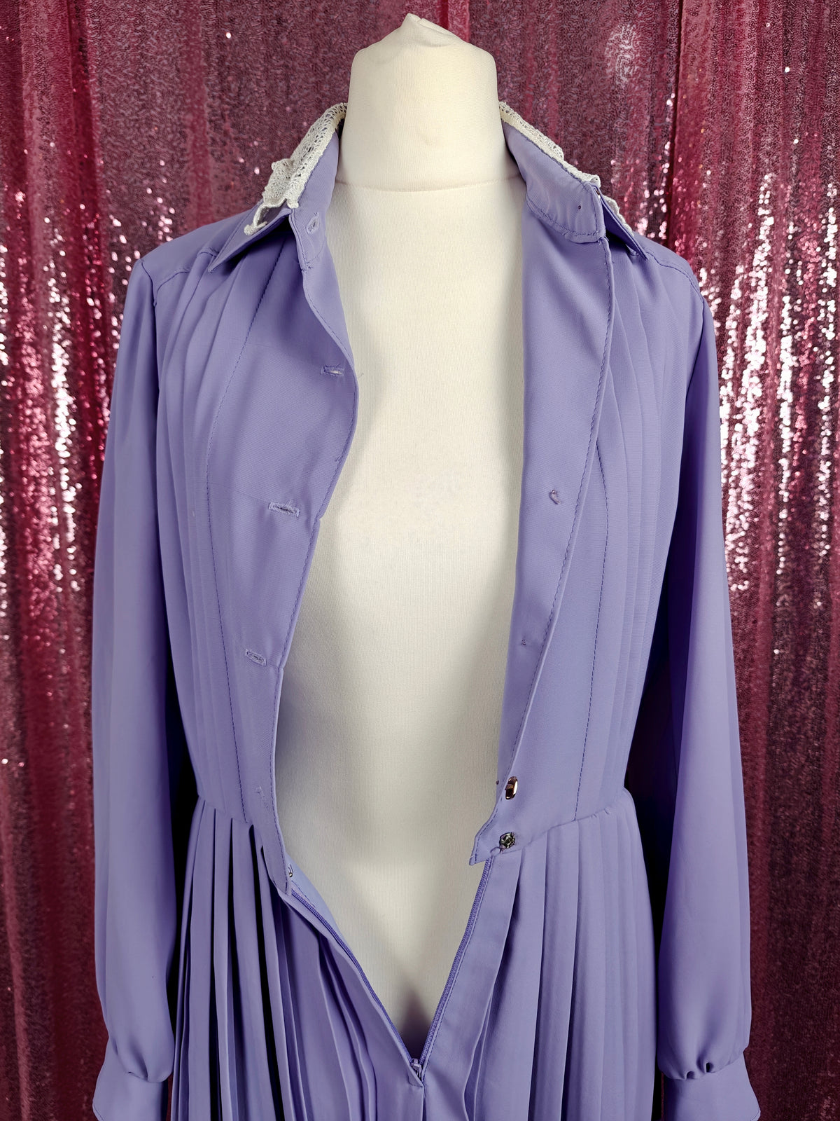 BettyRosa Japanese vintage showa era lilac & white lace pleated skirt dress with belt size XS