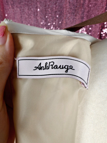 Ank Rouge beige white frilly collar smock dress with ribbon belt size S