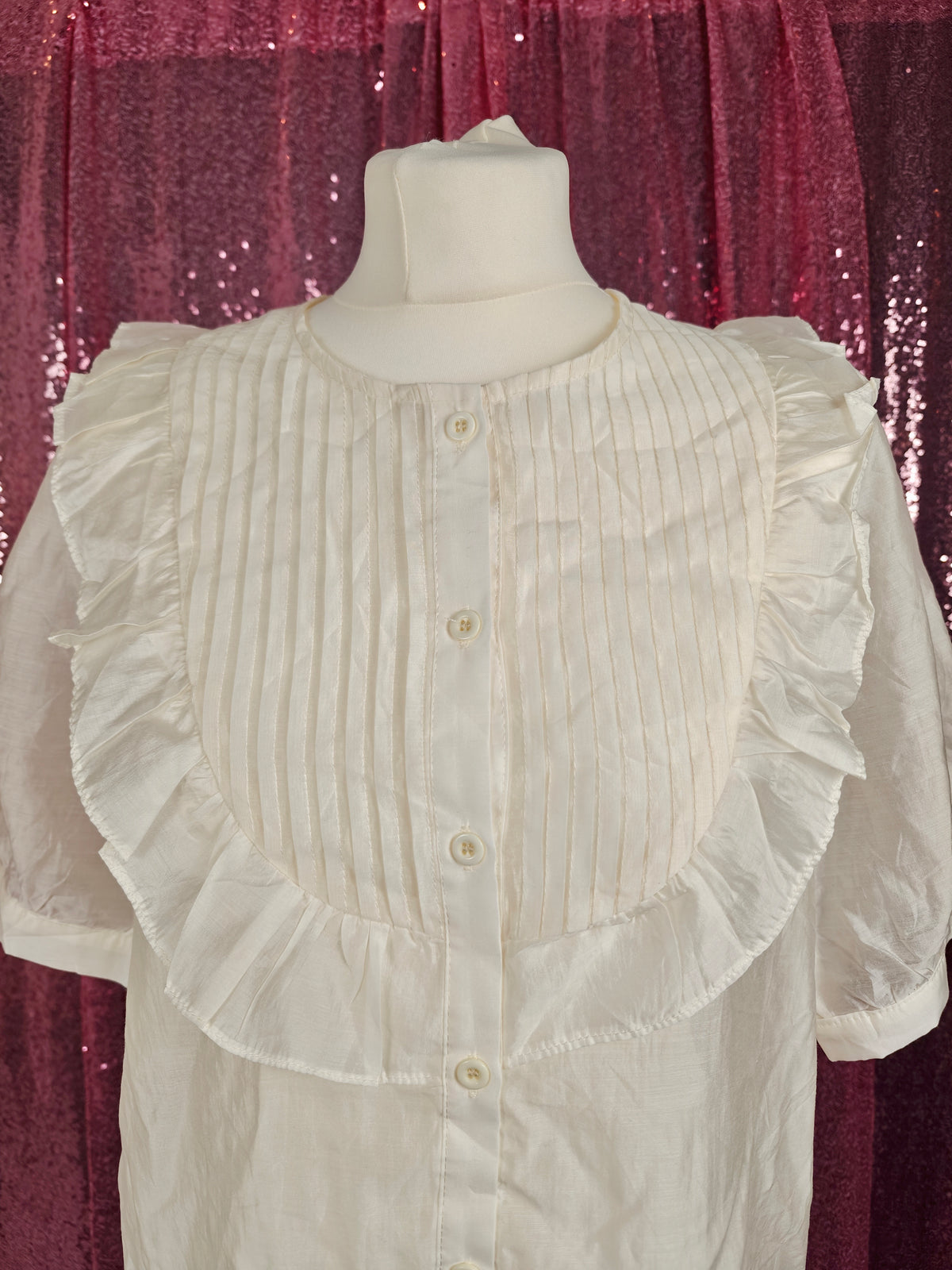 Babiliangliang cream prairie style frilly puff sleeve  blouse size M