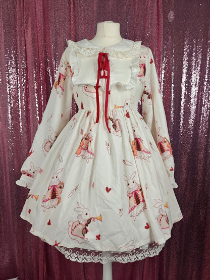 Unbranded white rabbit print OP dress size S-M