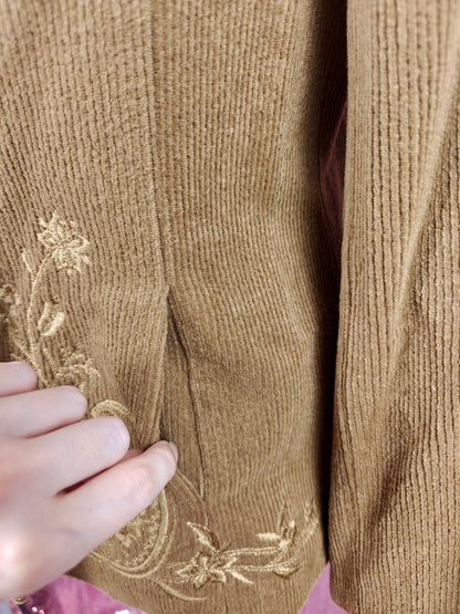 Vintage Bella Vogue brown corduroy paisley embroidered blazer size M