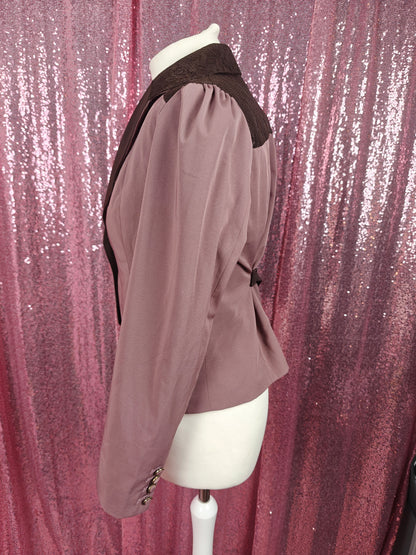 Axes Femme dusty pink & brown lace romantic style blazer size M