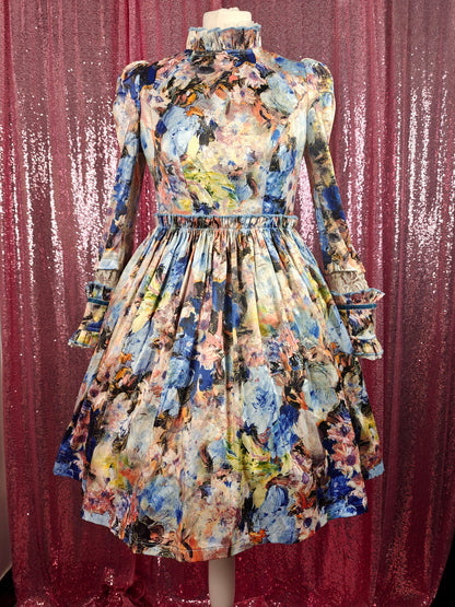 You Mai abstract painting print OP dress size S