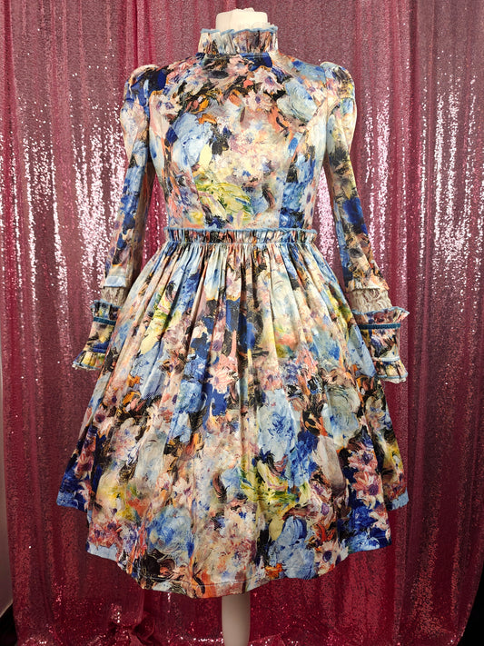 You Mai abstract painting print OP dress size S