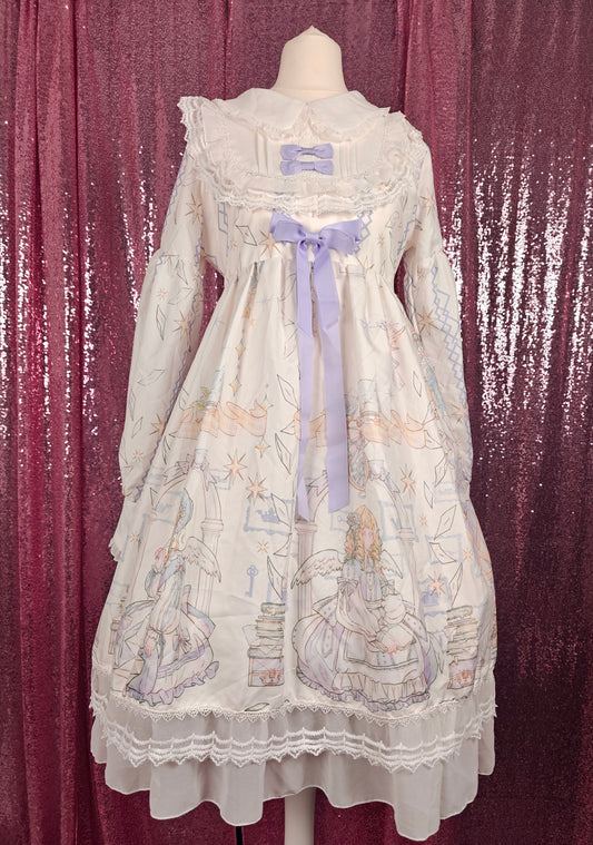 Cczzy white Cherubs globe print OP dress size XS