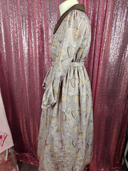 Axes Femme antique letter print vintage style long dress size S
