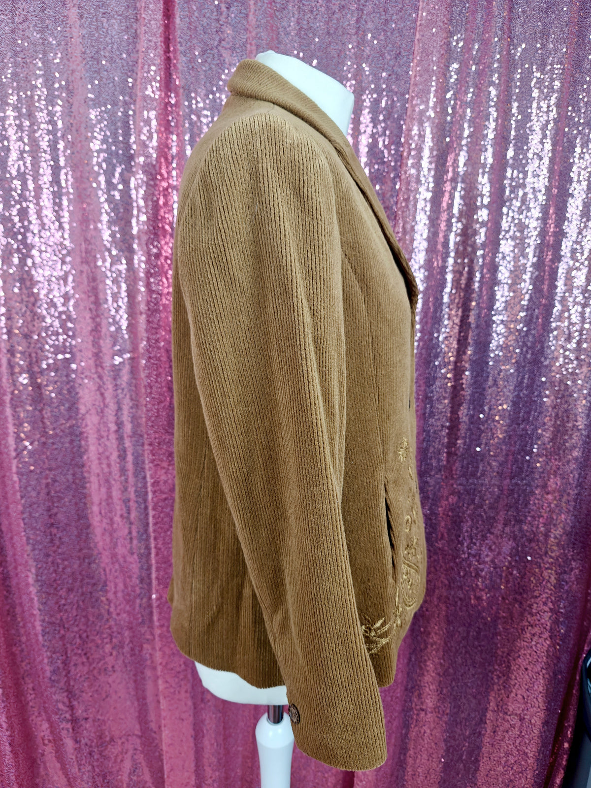 Vintage Bella Vogue brown corduroy paisley embroidered blazer size M