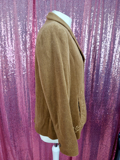 Vintage Bella Vogue brown corduroy paisley embroidered blazer size M