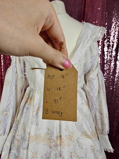 Cczzy white Cherubs globe print OP dress size XS