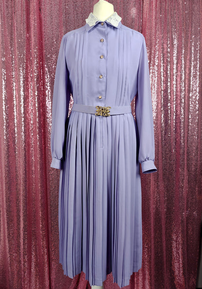 BettyRosa Japanese vintage showa era lilac & white lace pleated skirt dress with belt size XS