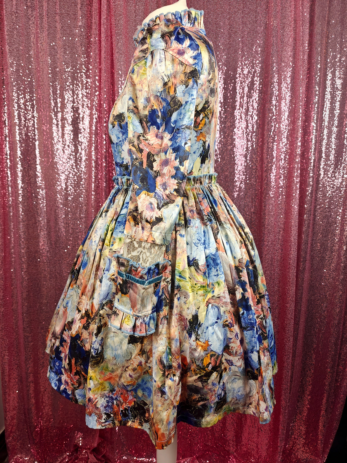 You Mai abstract painting print OP dress size S