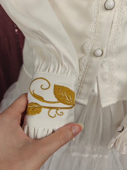 Lolitime white long sleeve gold floral embroidery classic Lolita blouse size XS