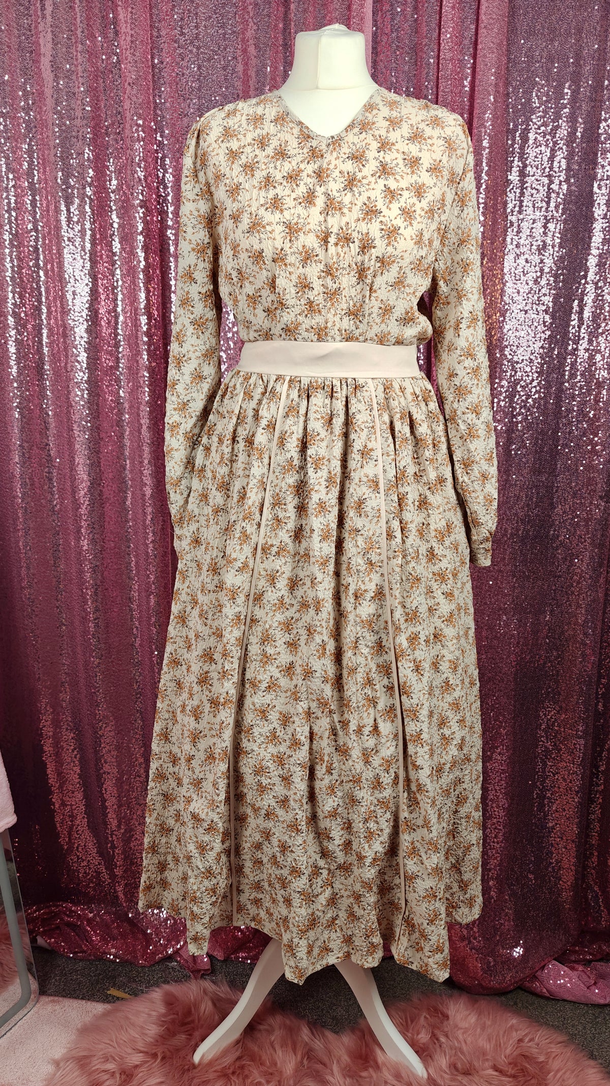 Blue East autumn flowers prairie style long dress size S