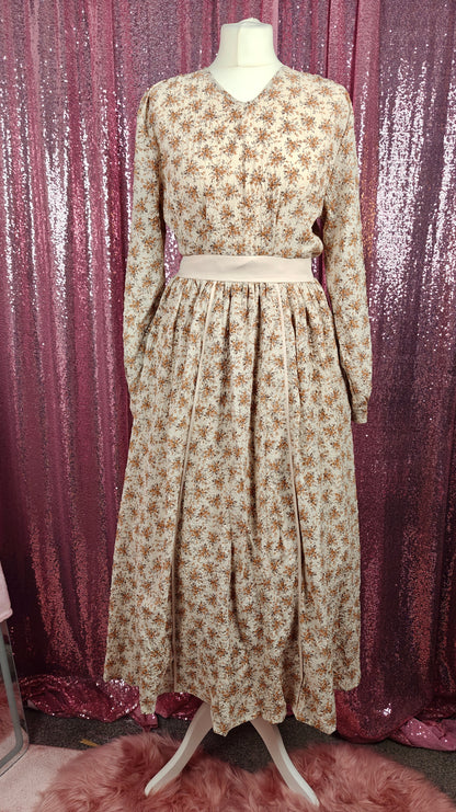 Blue East autumn flowers prairie style long dress size S
