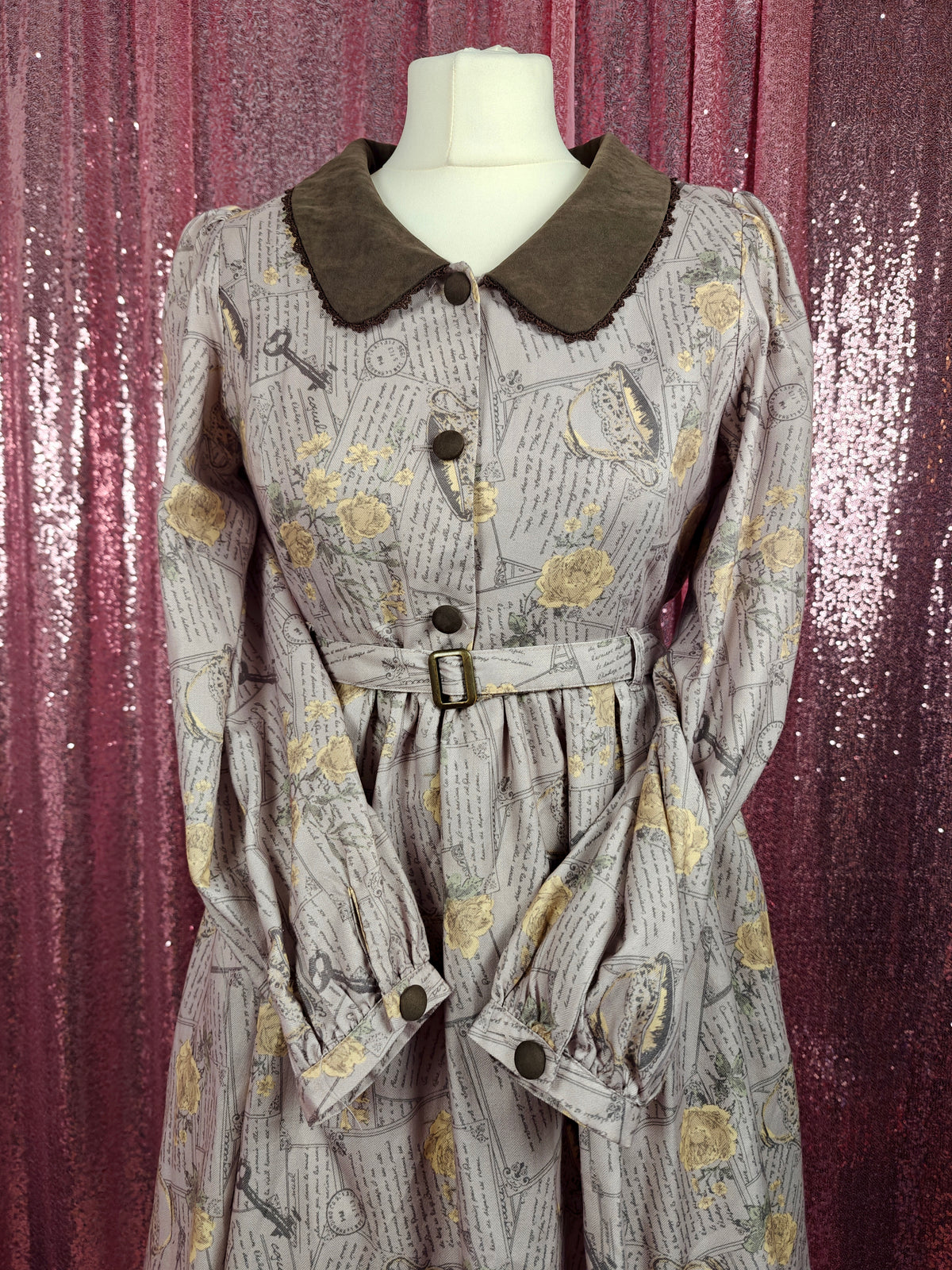 Axes Femme antique letter print vintage style long dress size S