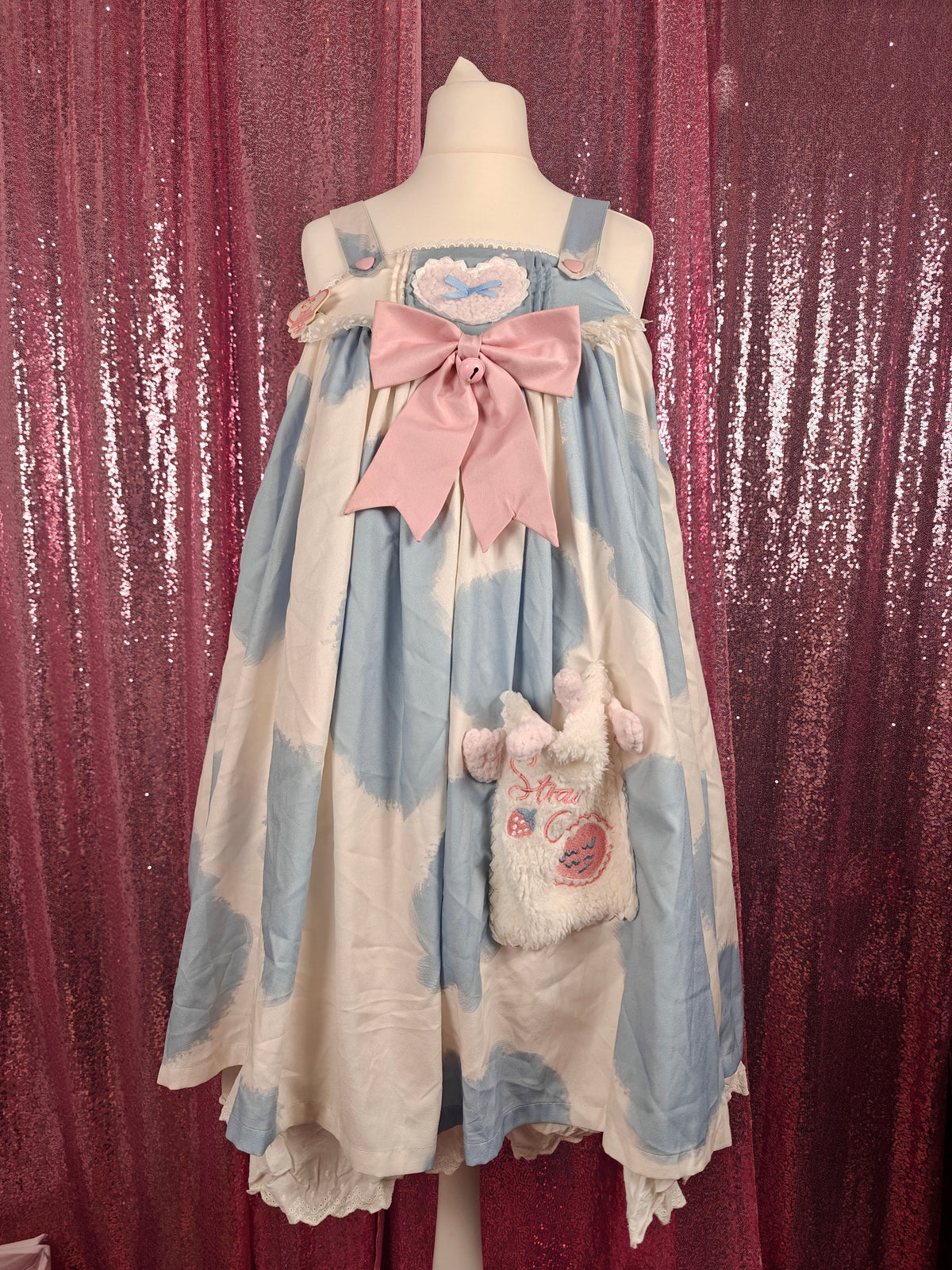Tatata strawberry milk cow print salopette size plus