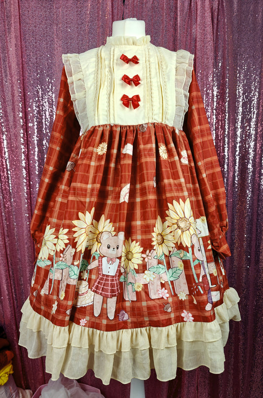 Sunny plaid autumn mouse motif OP dress size S