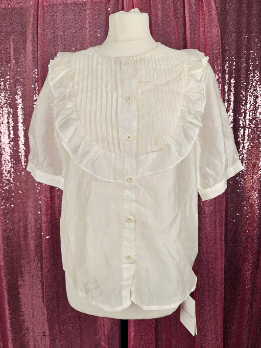 Babiliangliang cream prairie style frilly puff sleeve  blouse size M