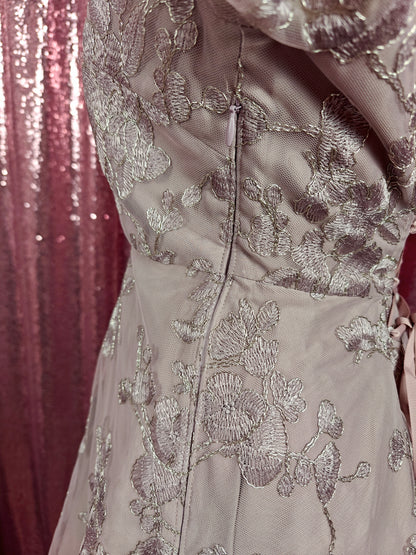Infine grey lilac organza applique lace midi dress size XS
