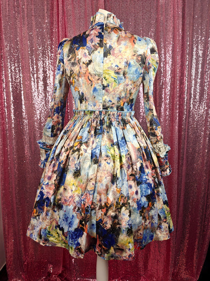You Mai abstract painting print OP dress size S