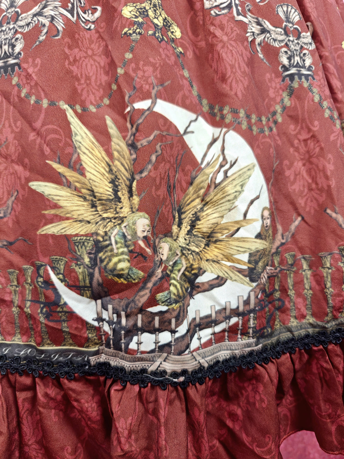Yomi red cryptid creepy print JSK dress size S