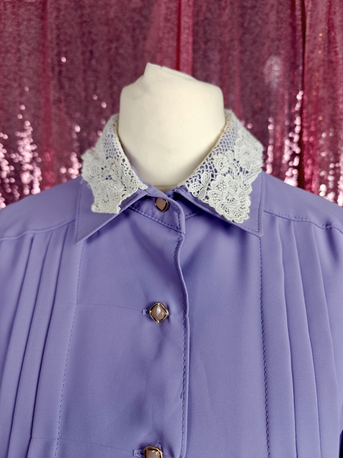 BettyRosa Japanese vintage showa era lilac & white lace pleated skirt dress with belt size XS