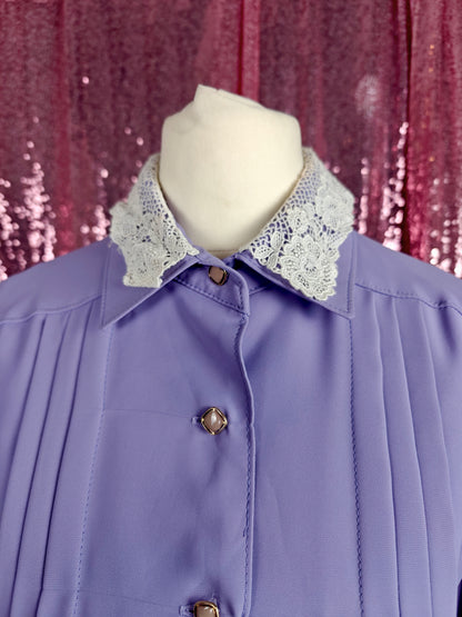 BettyRosa Japanese vintage showa era lilac & white lace pleated skirt dress with belt size XS