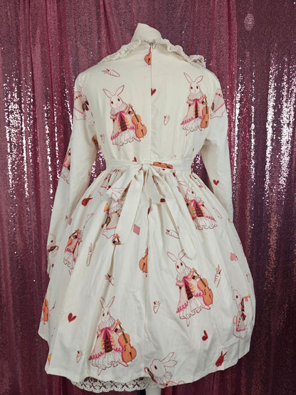 Unbranded white rabbit print OP dress size S-M